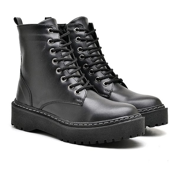 Bota Coturno Cano curto Tratorada Blogueira Preta Fosca