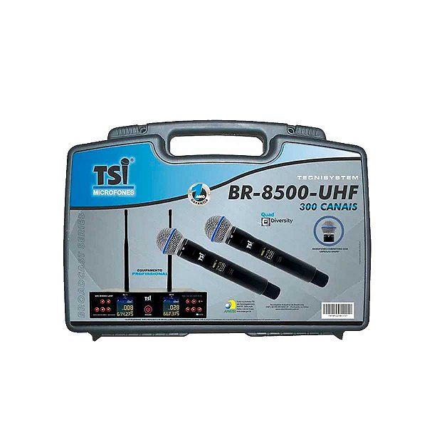 Microfone Sem Fio Duplo TSI BR 8500 UHF 300 Canais