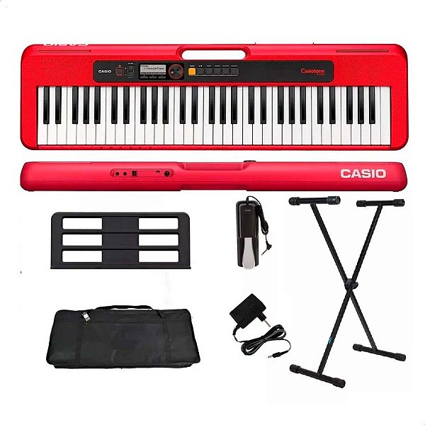 Teclado Casiotone CT-S200 Vermelho 61 Teclas c Suporte + Capa e Pedal
