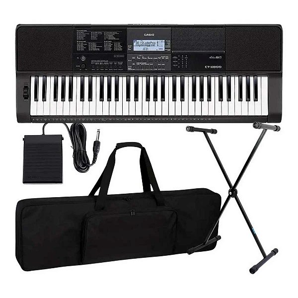 Teclado Digital Casio CT X800 61 Teclas Preto c Suporte + Capa e Pedal