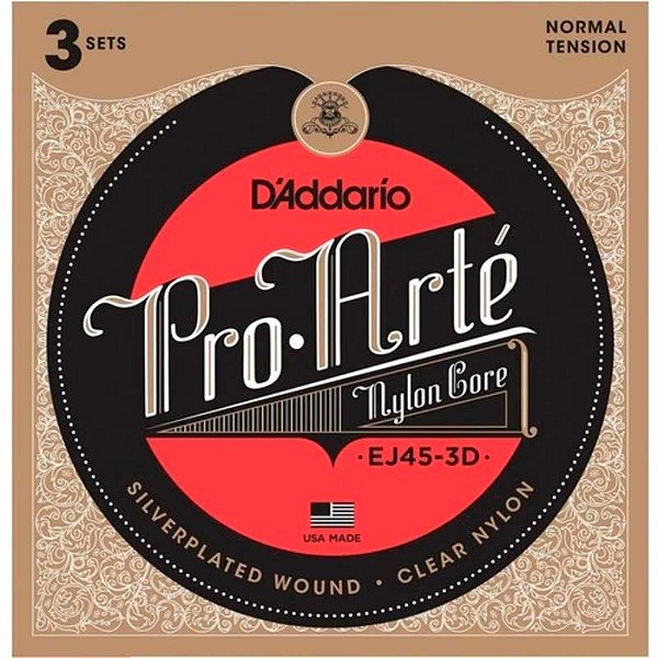 Encordoamento D'Addario  Violão Nylon (3 Jogos) EJ45 3D