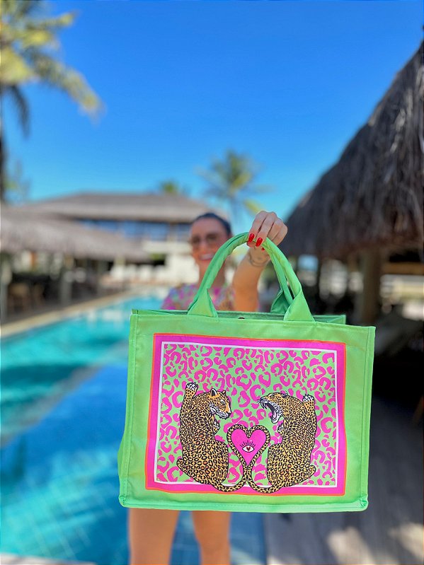 BOLSA ONÇA E PINK VERDE