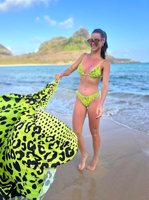 BIQUÍNI CORTININHA ASA DELTA DUPLA FACE ONÇA ONÇA SANCHO NEON