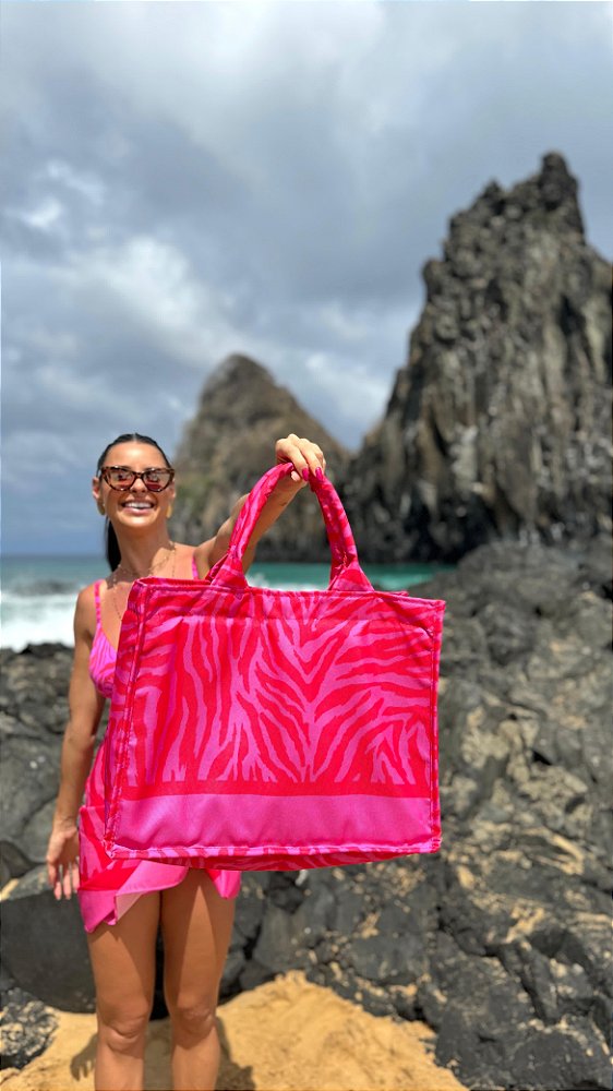 BOLSA NORONHA ZEBRA PINK COM VERMELHO