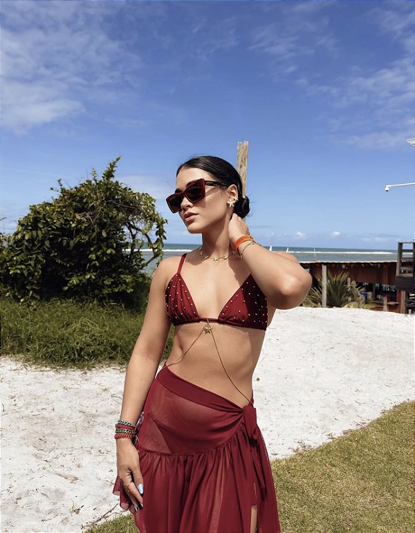 SAIA CURTA BABADOS BORDO VINHO