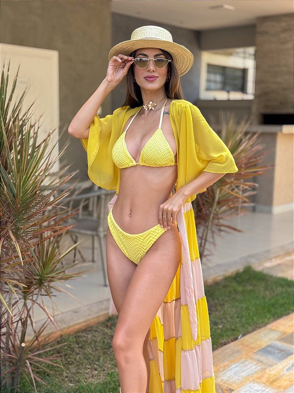 BIQUÍNI CORTININHA SARDENHA ASA DELTA AMARELO MANTEIGA TEXTURIZADO