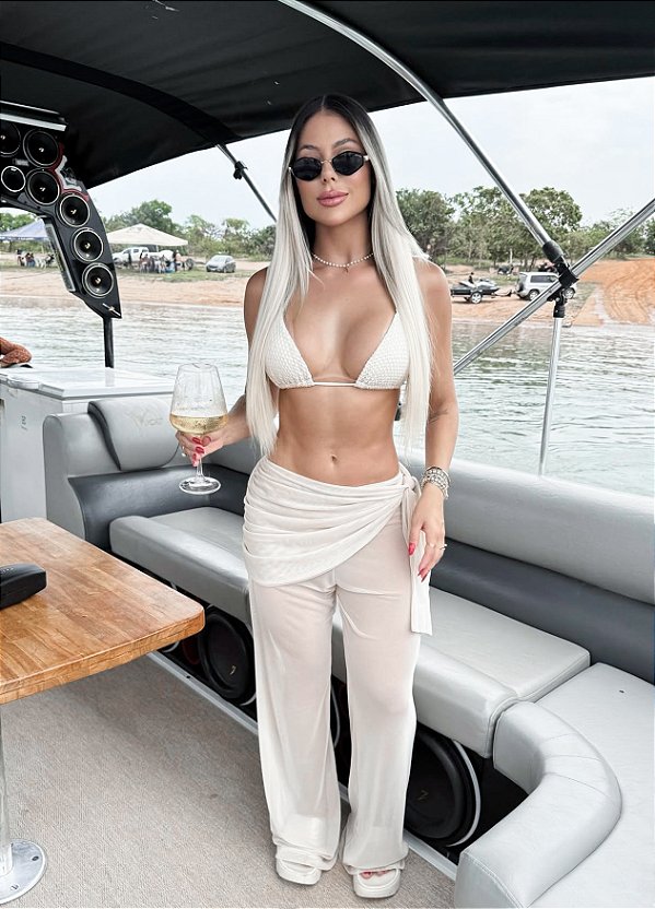 CALÇA TULE COM LENÇO OFF WHITE