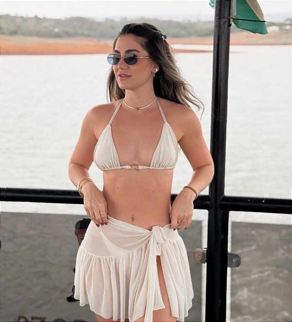 SAIA CURTA BABADOS OFF WHITE