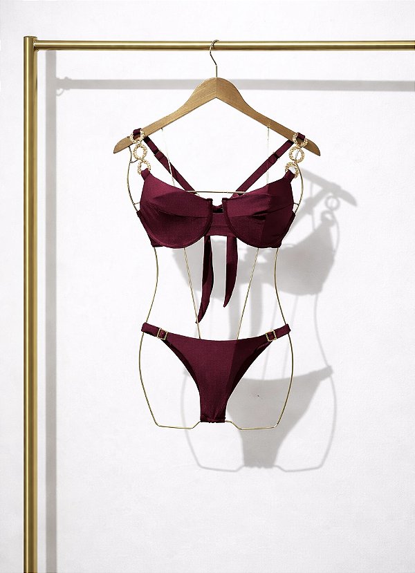 BIQUÍNI VINHO ARO COM ELO BANHADO