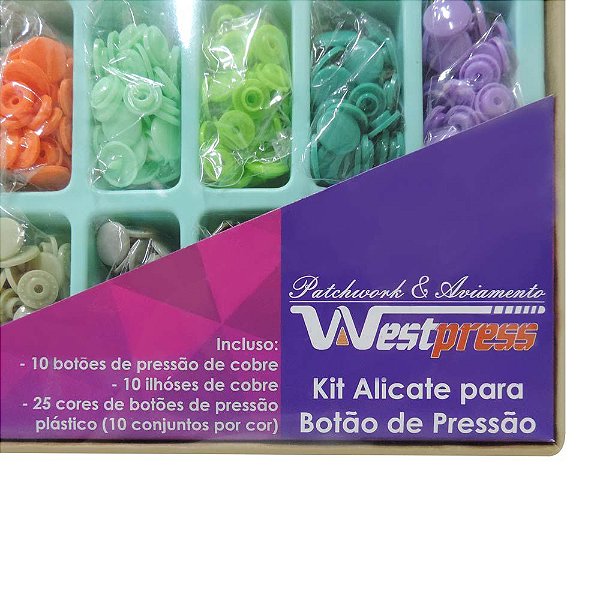 Kit Alicate de Pressão 3 em 1 Com 250 Botões de Plástico Ilhós e Metal
