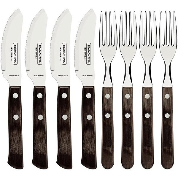 Jogo de Talheres para Pizza Tramontina Polywood Castanho 8 Peças Aço Inox Madeira
