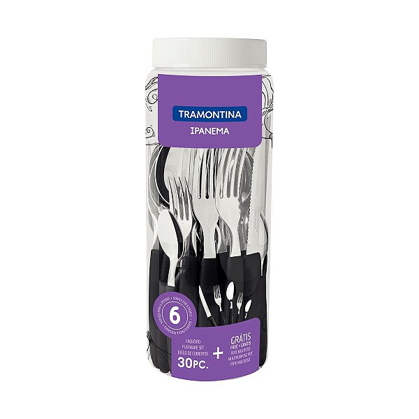 Faqueiro Tramontina Ipanema 30 Peças Preto com Pote