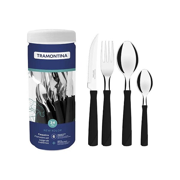 Faqueiro Tramontina New Kolor | 24 Peças - Preto