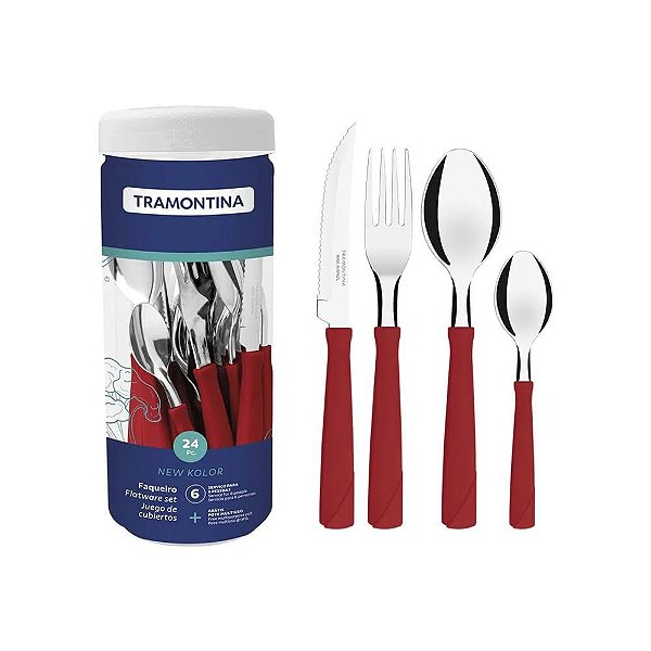 Faqueiro Tramontina New Kolor | 24 Peças - Vermelho
