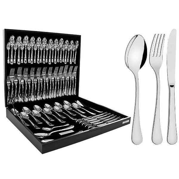 Faqueiro Tramontina Zurique Inox com Estojo de Madeira 76 Peças