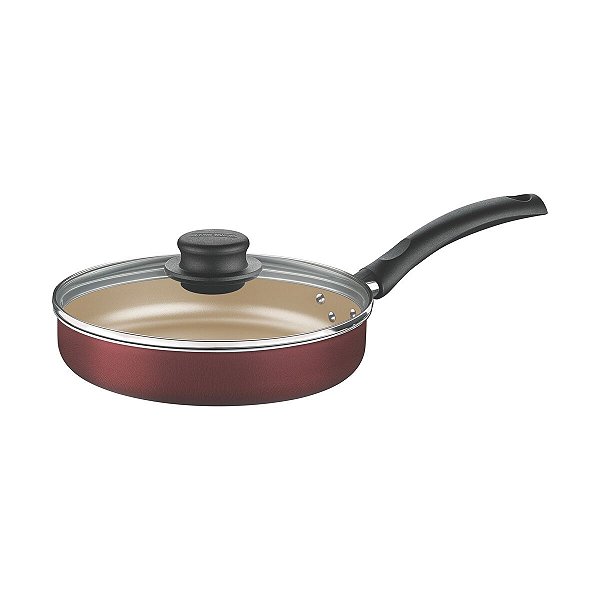 Frigideira Reta Tramontina Turim 22cm 1,7L Vermelha com Tampa de Vidro Antiaderente