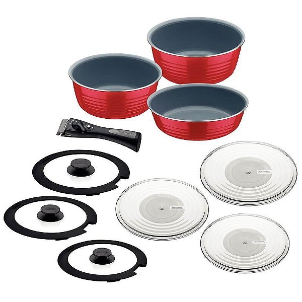 Jogo de Panelas Multiuso Tramontina Itria em Alumínio com Revestimento Cerâmico e Cabo Removível Vermelho 1...