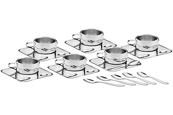 Kit para Café Tramontina Inox Acabamento Brilho com Xícara Pires Quadrado e Colher 18 Peças