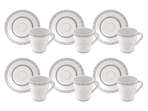 Kit Xícaras e Pires de Café Tramontina Gabrielle em Porcelana Decorada