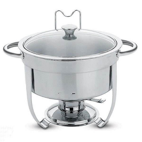 Rechaud Tramontina Redondo Inox Banho Maria com Suporte para Tampa e Fogareiro 7 L