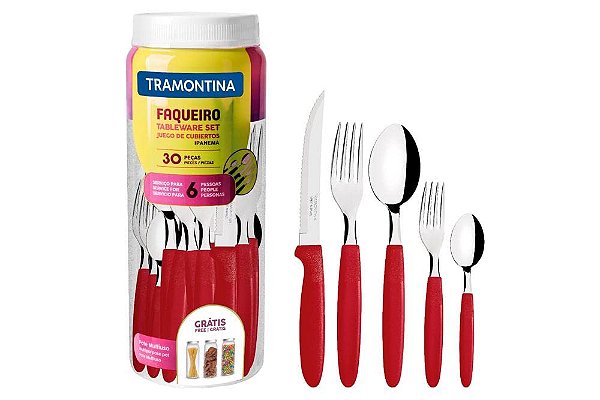 Tramontina FAQUEIRO INOX 30PC IPANEMA VERMELHO