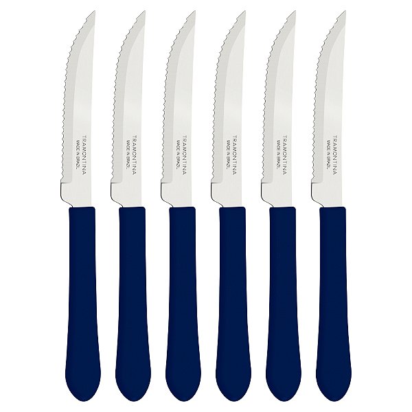 Kit Facas para Churrasco Tramontina Leme Azul - Inox - Diversas Quantidades
