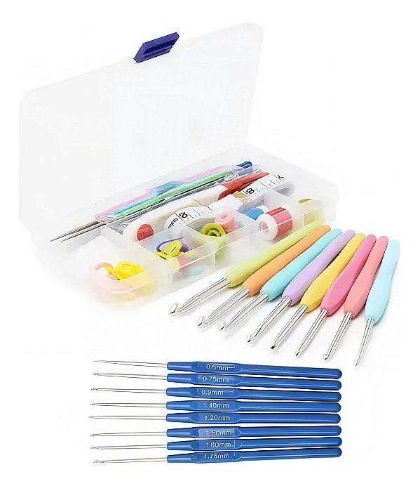 Kit Profissional de Crochê com 53 Peças – Agulhas Ergonômicas e Estojo