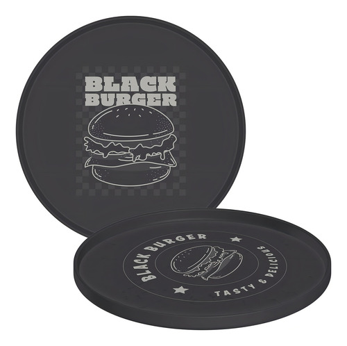 Kit 12 Pratos Rasos Para Hambúrguer Polipropileno 20cm Cinza