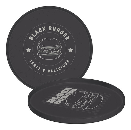 Kit 24 Pratos Servir Hambúrguer 20cm Plástico Resistente Cinza