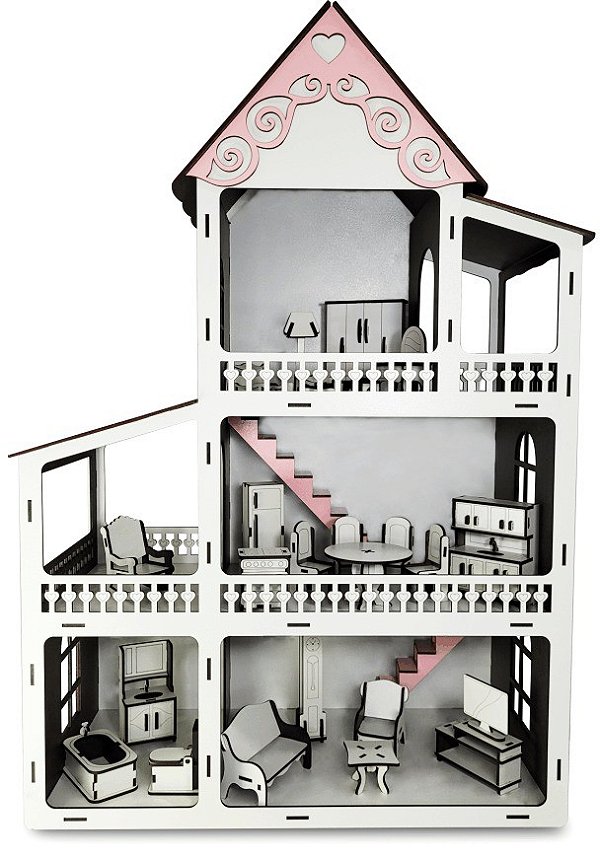 Casinha de Boneca com Móveis em MDF - Tamanho G (75 cm)