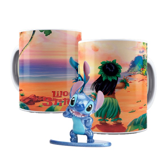 Kit Caneca de Porcelana Lilo & Stitch + Nano MetalFigs Stitch