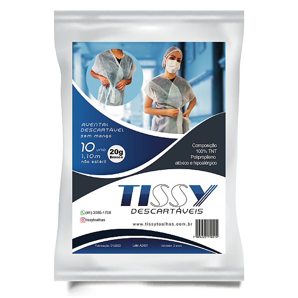 Avental Sem Manga 1,10 m 20g Branco 10un