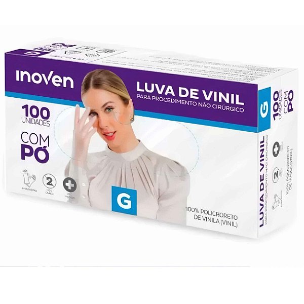 Luva de Vinil com Pó Descartável Inoven para Proteção das Mãos – Caixa com 100 Unidades