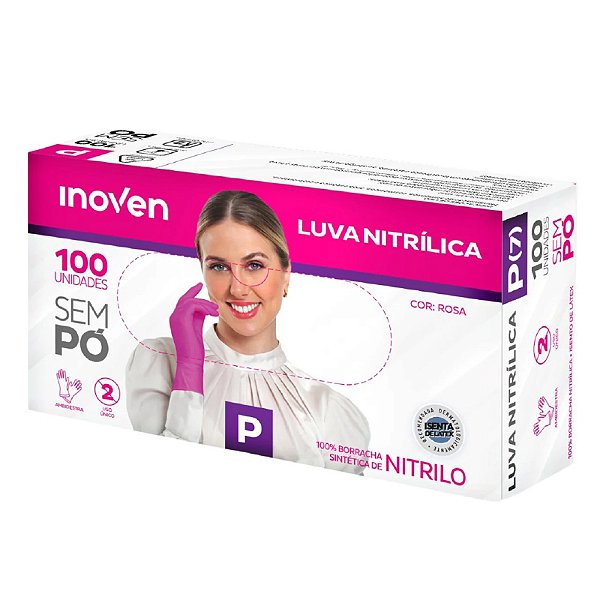 Luva Nitrílica Rosa Sem Pó Inoven | 100 Unidades (Caixa) | Procedimento e Estética