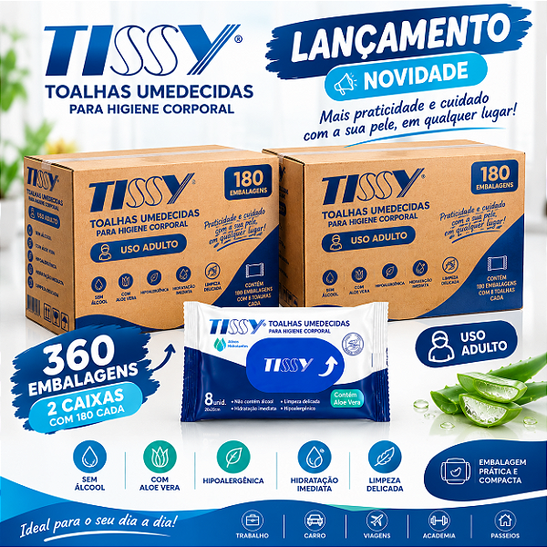 TOALHA UMEDECIDA DESCARTAVEL 360 PACOTE COM 8 UNIDADES TISSY