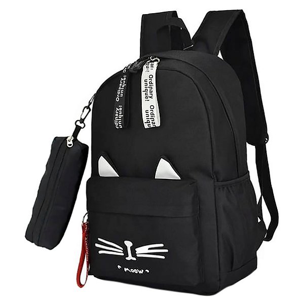Mochila Escolar Feminina De Gatinha Reforçada + Estojo