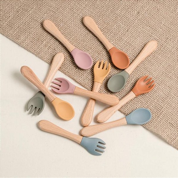 Kit Garfo e Colher de Bambu com Silicone