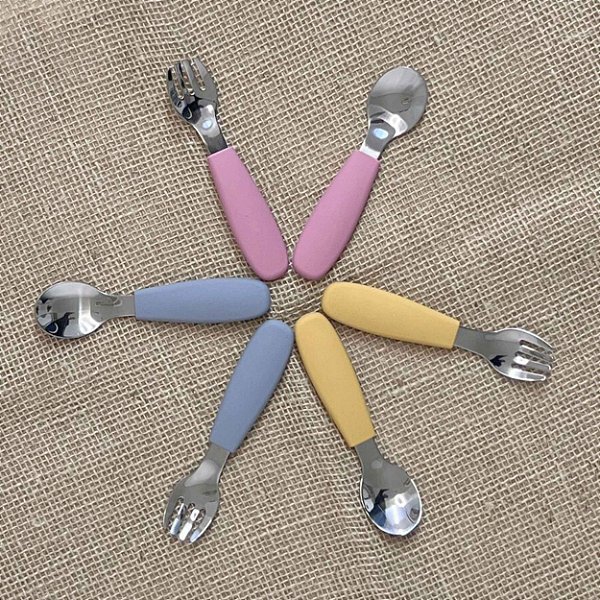 Kit Garfo e Colher em Inox e Silicone