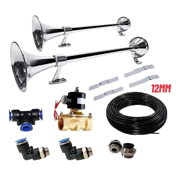 Kit Buzina Marítima 12mm Completo 74cm 12v 24v + Suporte Para Não Furar o Teto