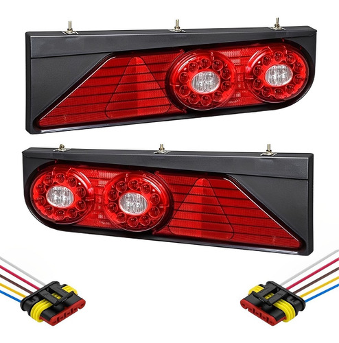 Par Lanterna Traseira de Led Compatível Carreta Randon 12v 24v Bivolt + Chicote Ligação