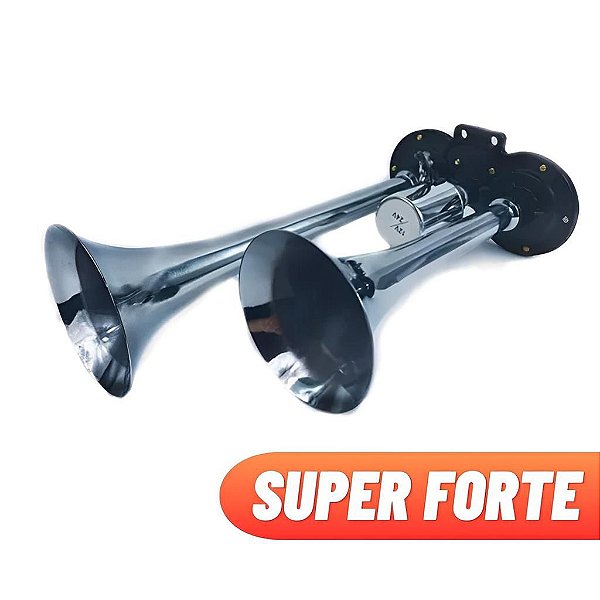 Buzina Ar Caminhão 2 Cornetas Cromada 12v 24v Super Forte