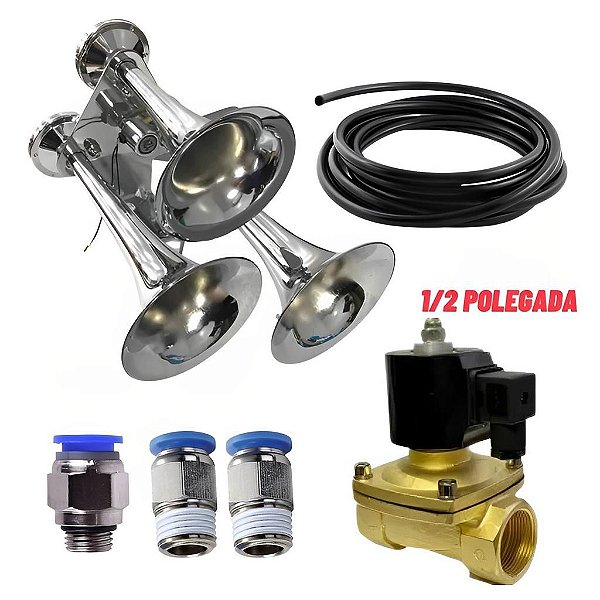 Kit Buzina Ar 3 Cornetas Trem Caminhão Barco Alto Rendimento