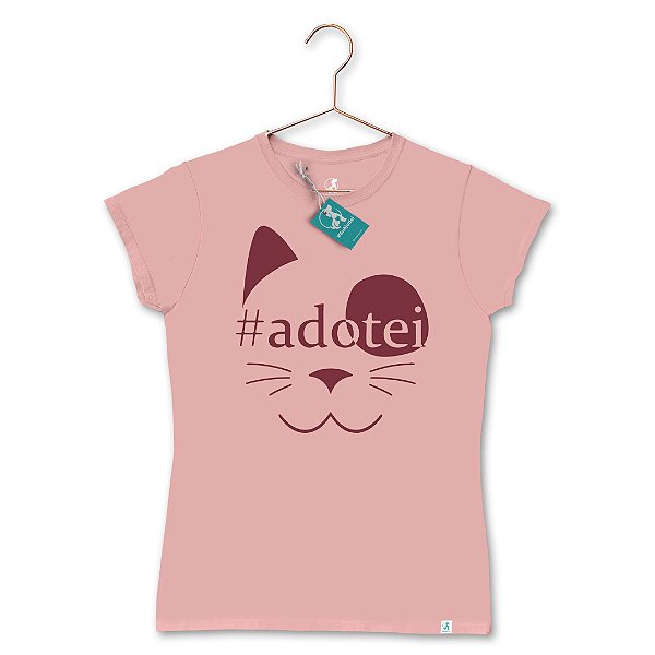 T-Shirt - #ADOTEI - Gato - Rosa Claro