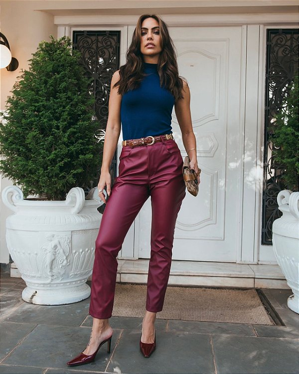 Calça Couro Diana Vinho