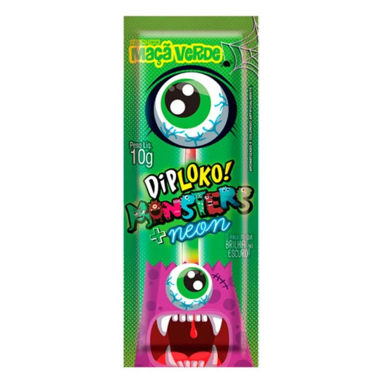 Pirulito Dip Loko Neon Monster OLHO MAÇÃ VERDE