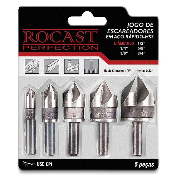 JOGO DE ESCAREADORES 5 PÇS 1/4" A 3/4" ROCAST