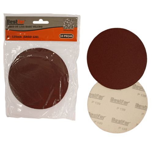 DISCO DE LIXA BASE AUTO-ADESIVA 125MM - 10PCS - GRAO 120 - BESTFER