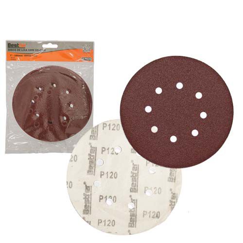 DISCO DE LIXA BASE AUTO-ADESIVA 180MM 8 FUROS GRAO 120 - PACOTE COM 10 - BESTFER