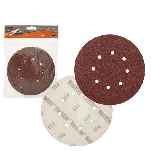 DISCO DE LIXA BASE AUTO-ADESIVA 180MM 8 FUROS GRAO 60 - PACOTE COM 10 - BESTFER