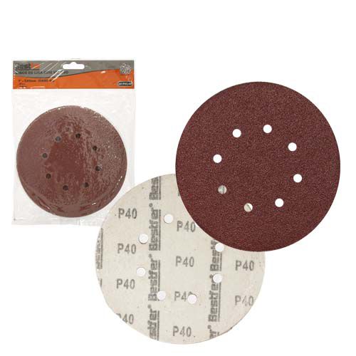 DISCO DE LIXA BASE AUTO-ADESIVA 180MM 8 FUROS GRAO 40 - PACOTE COM 10 - BESTFER